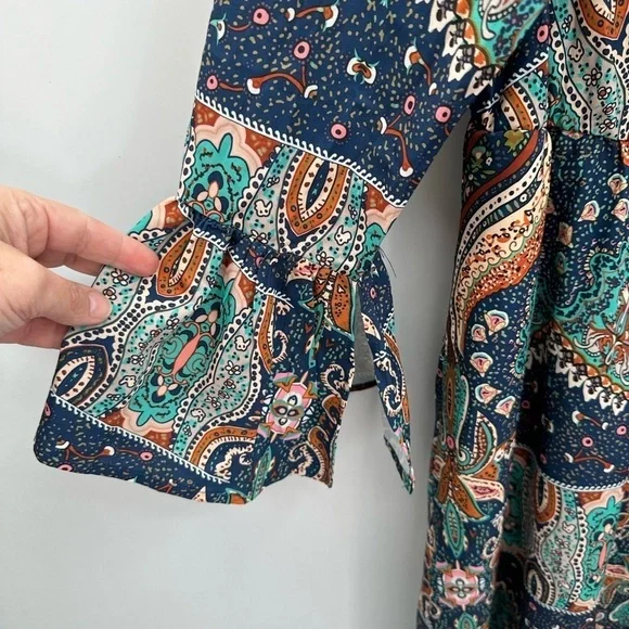 NWT 12 BLOOMCHIC Patchwork boho blue-teal colorful coastal woman maxi dress - Picture 4 of 14